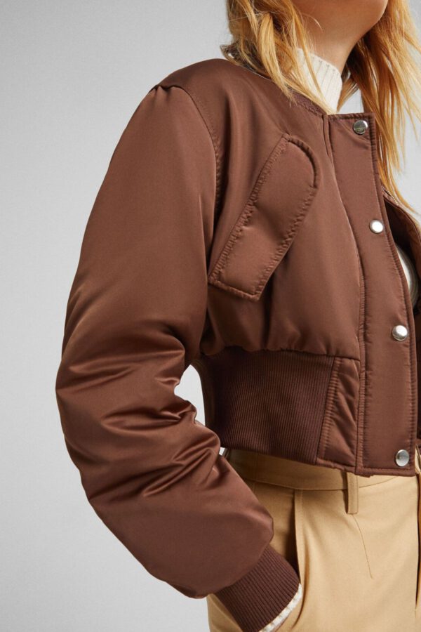 Cropped Satin Bomber Jacket - Hình ảnh 3