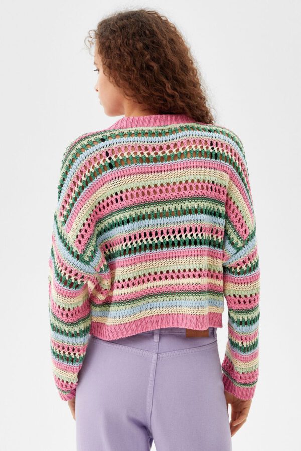 Multicolored Open-Knit Crewneck Sweater - Hình ảnh 2