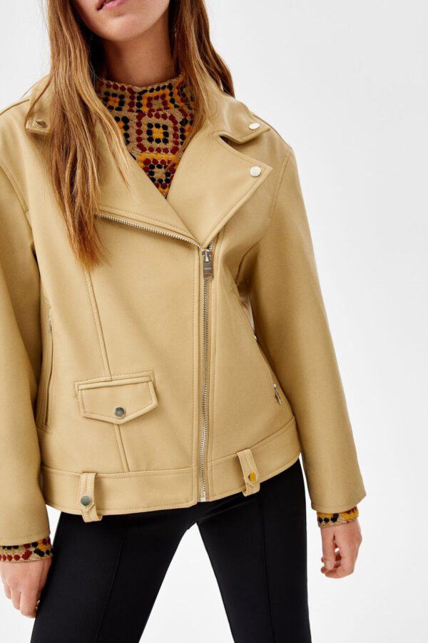 Oversize Faux Leather Biker Jacket - Hình ảnh 4