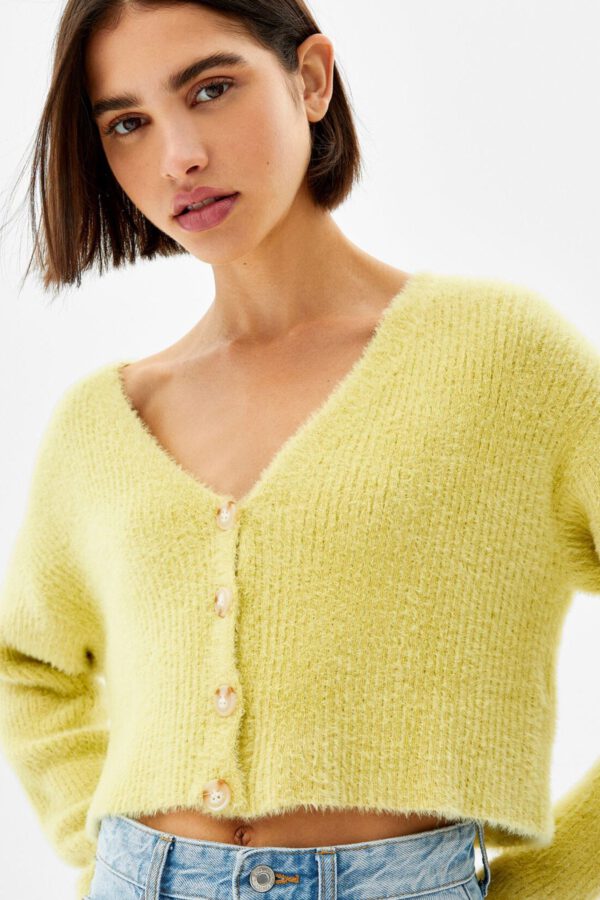Fuzzy Button-Up Cardigan - Hình ảnh 3