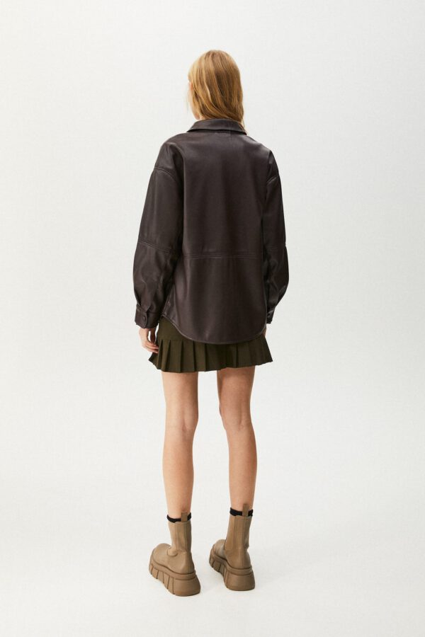Faux Leather Overshirt With Pocket - Hình ảnh 2