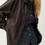 Faux Leather Overshirt With Pocket - Hình ảnh 3