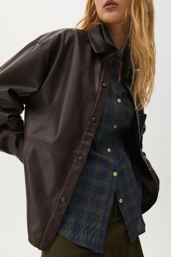 Faux Leather Overshirt With Pocket - Hình ảnh 3