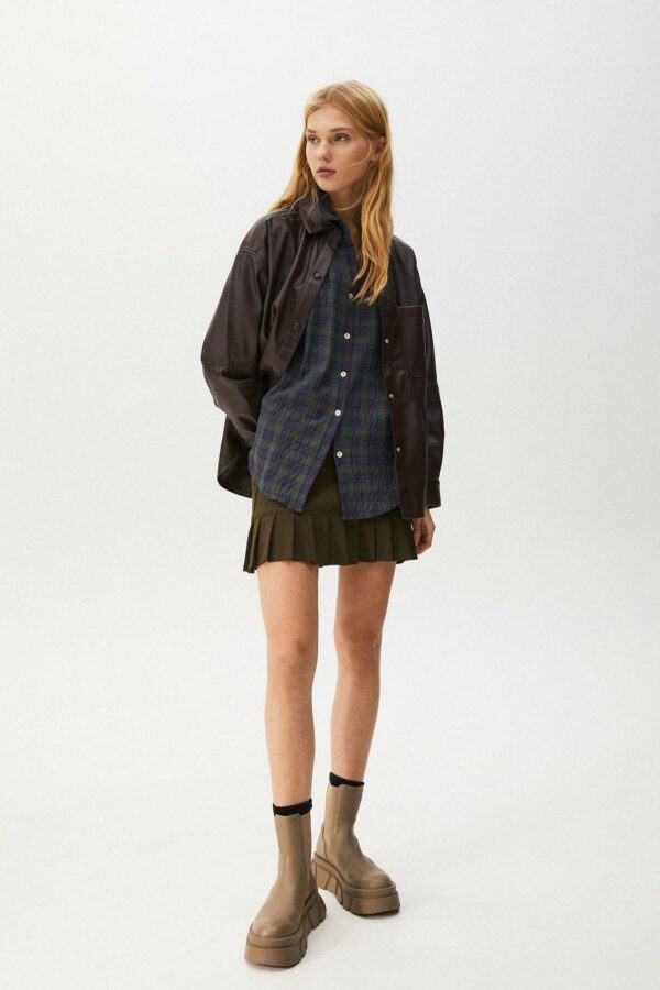 Faux Leather Overshirt With Pocket - Hình ảnh 4