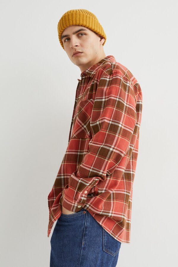 Relaxed Fit Plaid Flannel Shirt - Hình ảnh 3