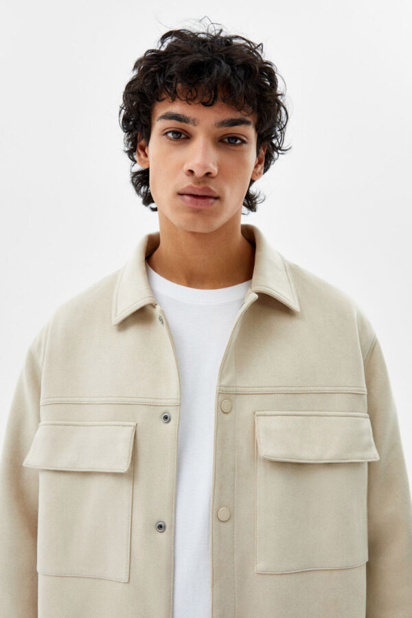 Faux Suede Jacket With Pockets - Hình ảnh 3