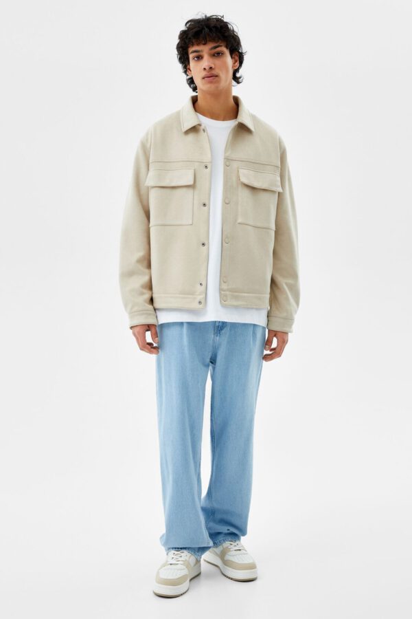 Faux Suede Jacket With Pockets - Hình ảnh 4