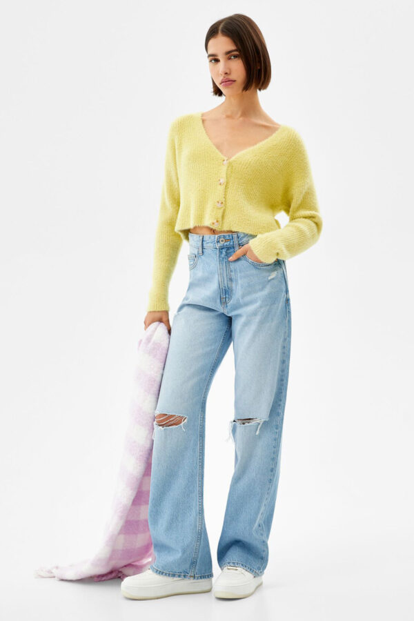 Fuzzy Button-Up Cardigan - Hình ảnh 4